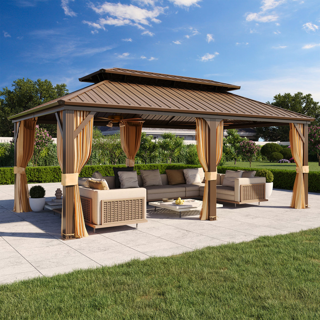 20 Ft. W x 12 Ft. D Pro Series Hardtop Patio Gazebo, Outdoor Hardtop Gazebo with Double Roof